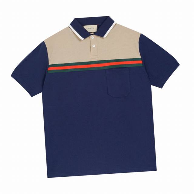 Gucci Summer new style, red and green ribbon contrast stitching lapel short-slee