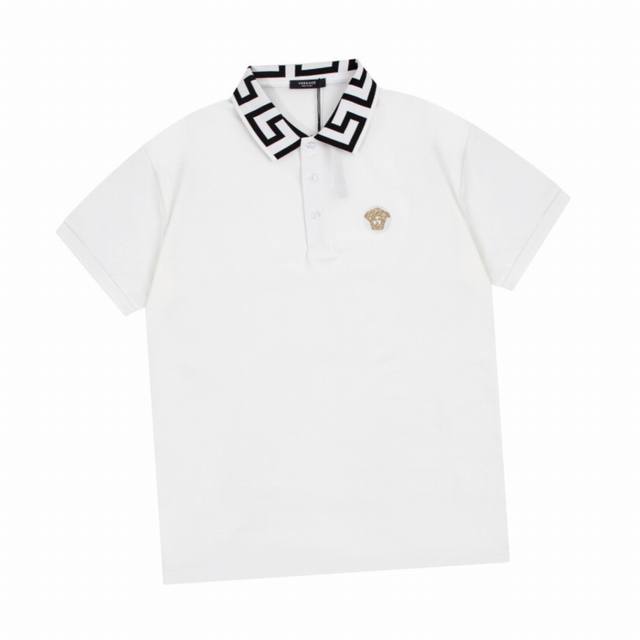 Versace Summer new style golden old man head embroidered lapel short-sleeved Pol