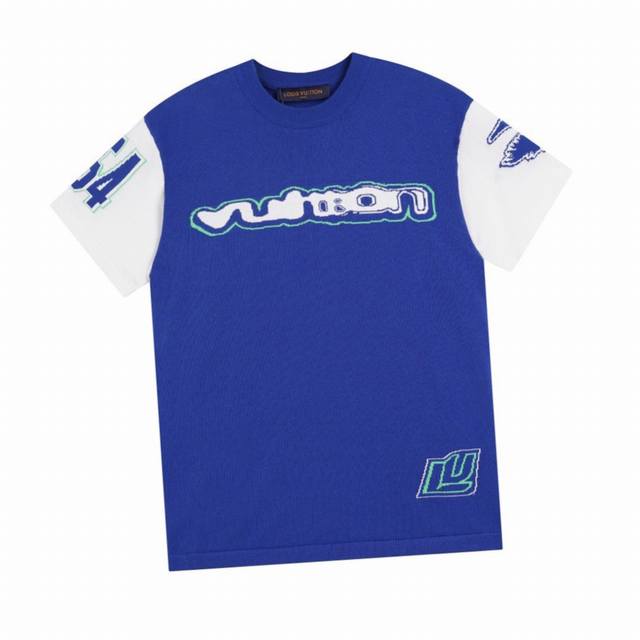 Louis Vuitton New summer style, blue and white stitching retro letter knitted ro