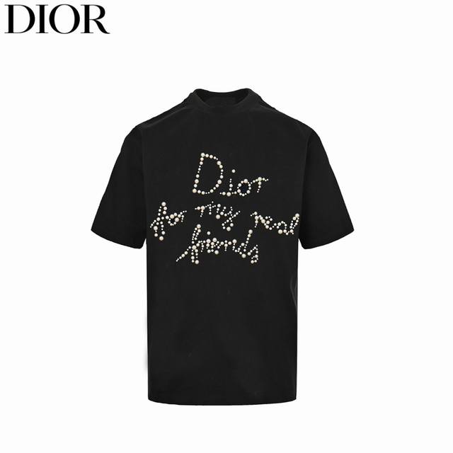 Dior 25Ss Pearl Letter Short Sleeve T-shirt Made of 280g 21s active double yarn