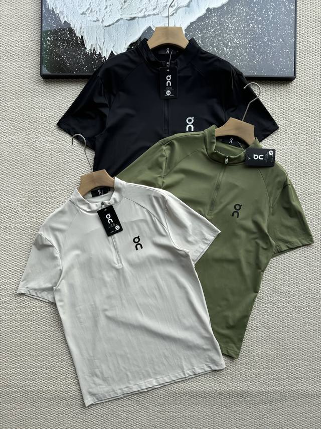 On 25 Summer New Small Simple Half-zip Round Neck Quick-drying Short-sleeved T-s