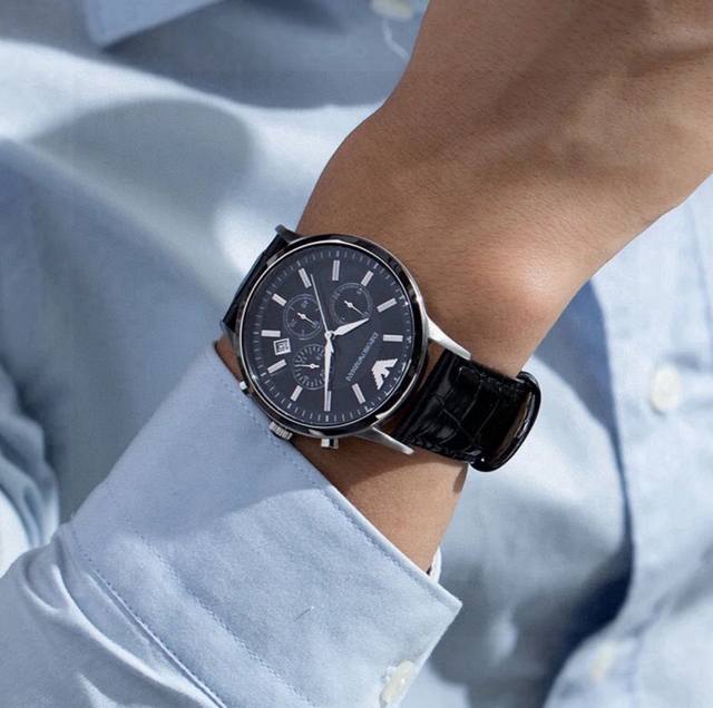 Armani leather belt blue face men's watch Armani Armani classic casual business