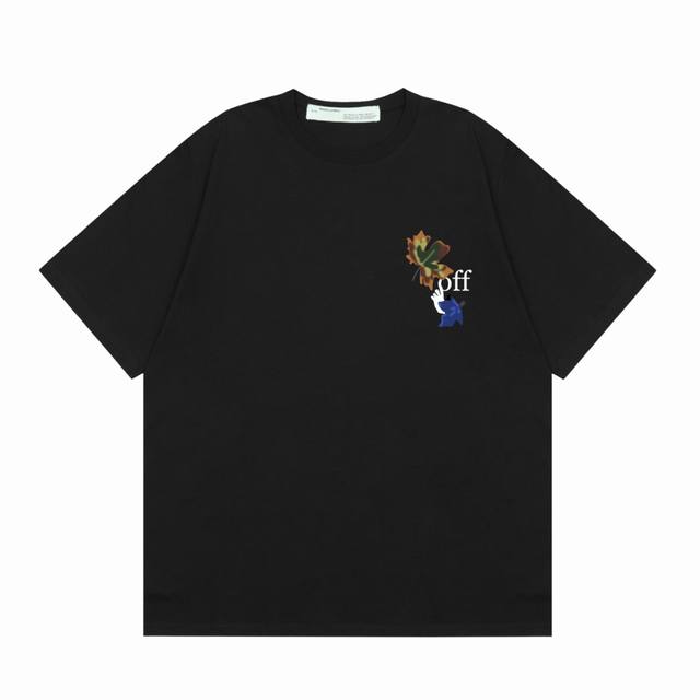 High version Off-White environmental theme leaf print arrow short-sleeved T-shi