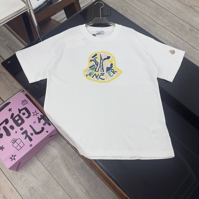 Moncler 25Ss classic color matching cursive letters Logo embroidered logo short-