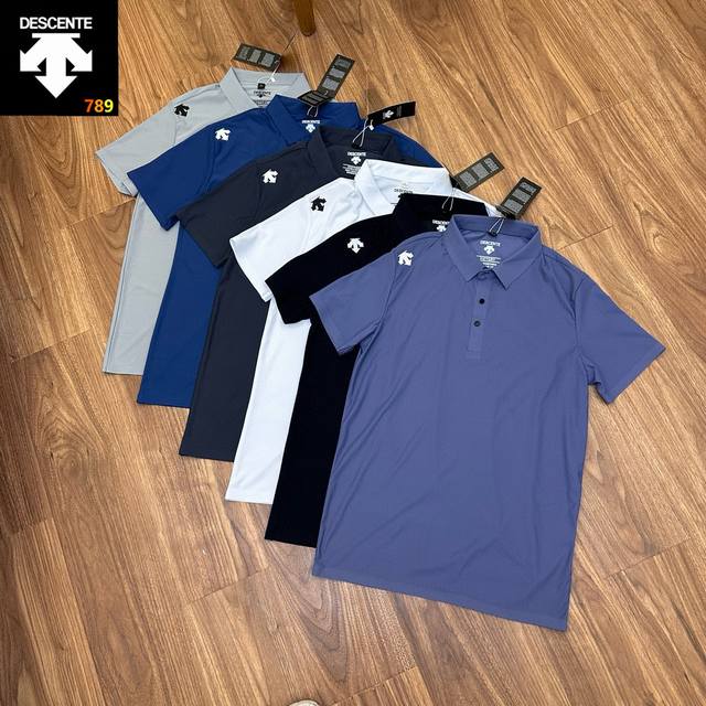 Descente classic basic style lapel chest label small logo ice silk seamless Polo