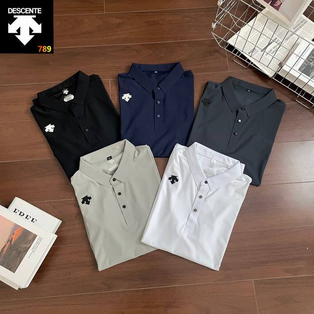 Descente classic basic style lapel chest label small logo ice silk seamless Polo