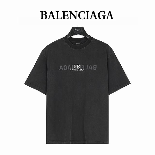 Balenciaga 25Ss reverse letter double B print washed hole short-sleeved T-shirt
