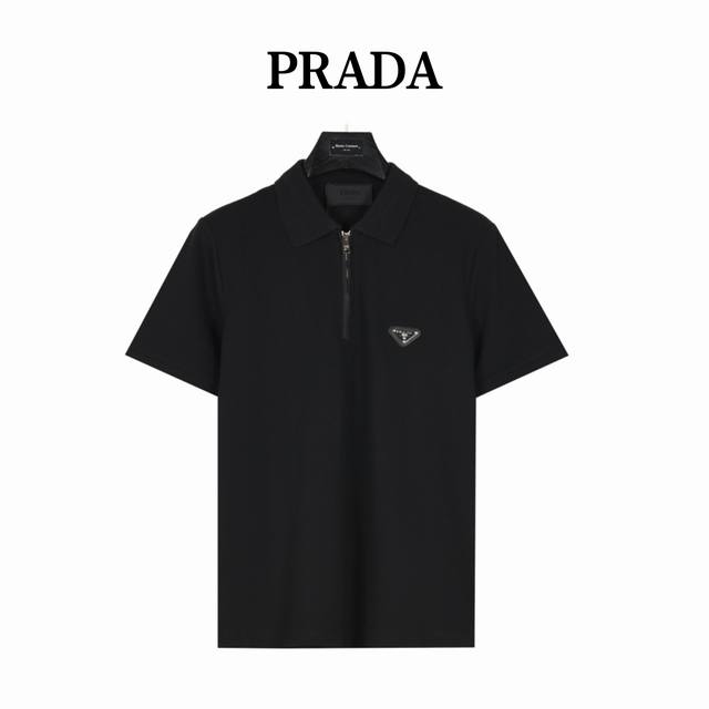 Prada 25Ss new classic triangle logo half zipper short sleeve Polo shirt Origina