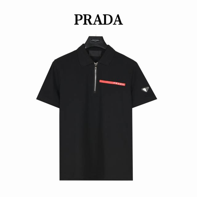 Prada 25Ss new red stripe half-zip short-sleeved Polo shirt Original quality wel