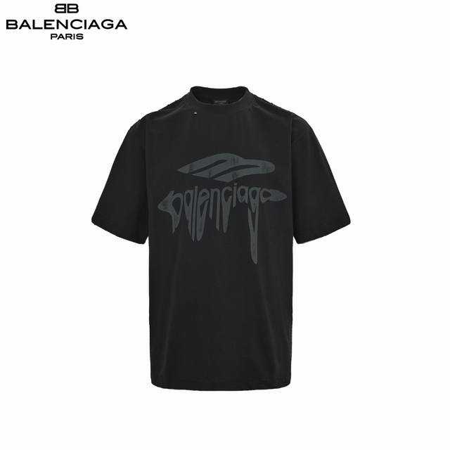 Balenciaga Balenciaga 25Ss Logo Dissolved Ripped Short Sleeves Color: Black Whit