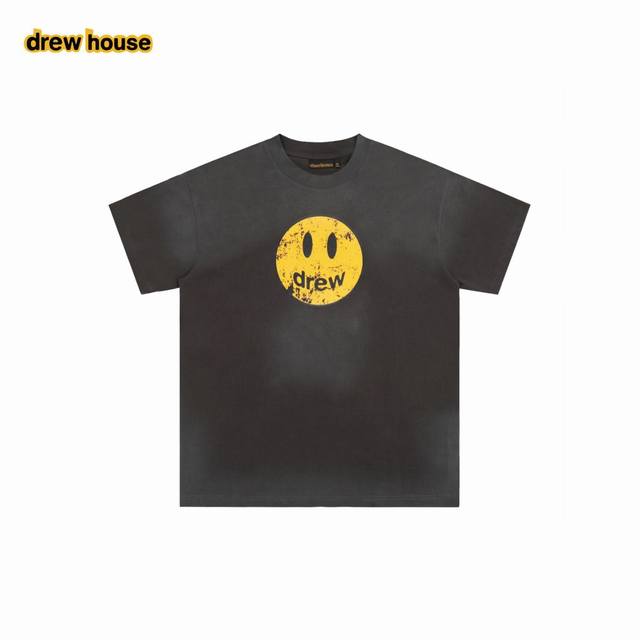 Drew House Smiley Face 24Ss makes graffiti smiley face short sleeves The washed