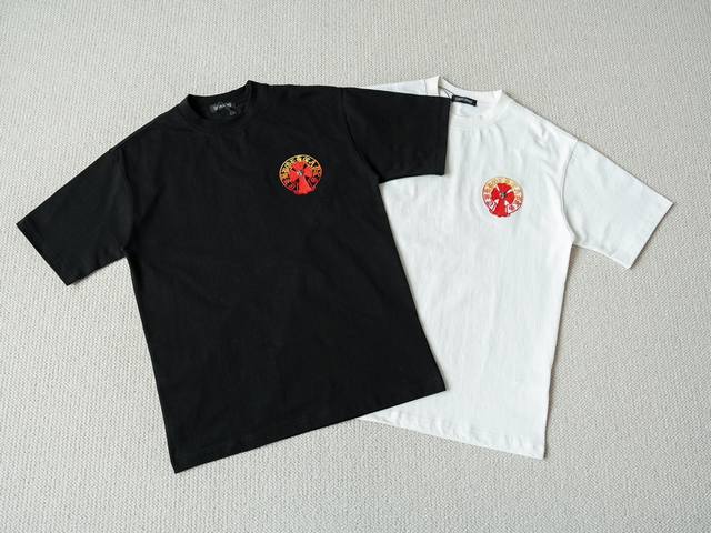 Top Tee Chrome Hearts S S25 Gradient Embroidered Leather Label Round Neck Short