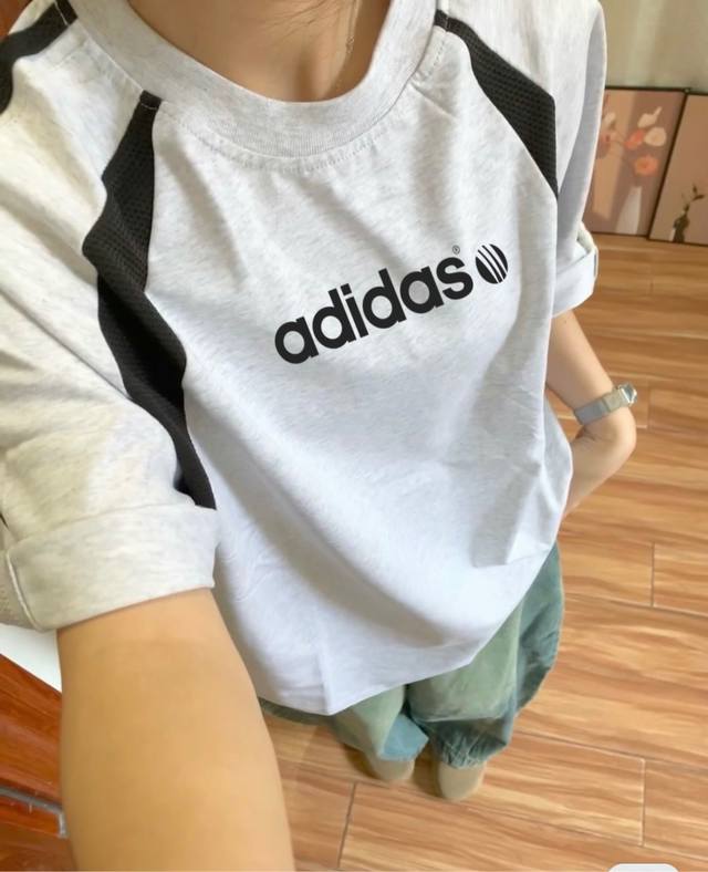 New Adidas Adidas Universal Letters Raglan Contrast Color Splicing Ins Neckline