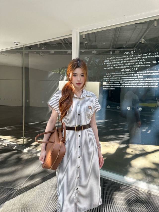 New arrivalMiumi* Miu Miu printed striped dressButton-style letter embroidery de