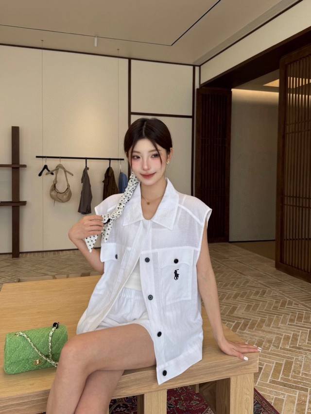 New set Rl Ralph embroidery decoration linen vest set The embroidery decoration