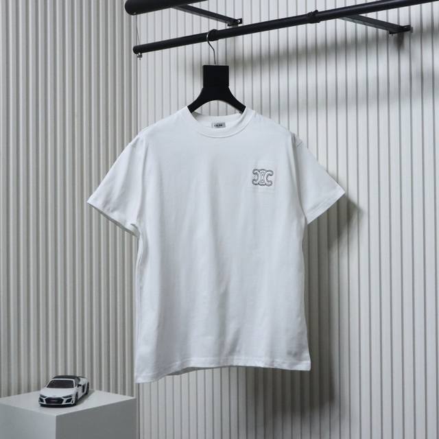 Celine 25Ss patch embroidered short-sleeved T-shirt custom made 280g cotton doub