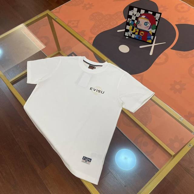 New, Evisu Fushen 2025 new men's letter carp short sleeve Color: White Size: S-