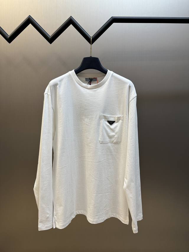 Prada triangle logo pocket long sleeves Customized silky smooth cotton plain sil