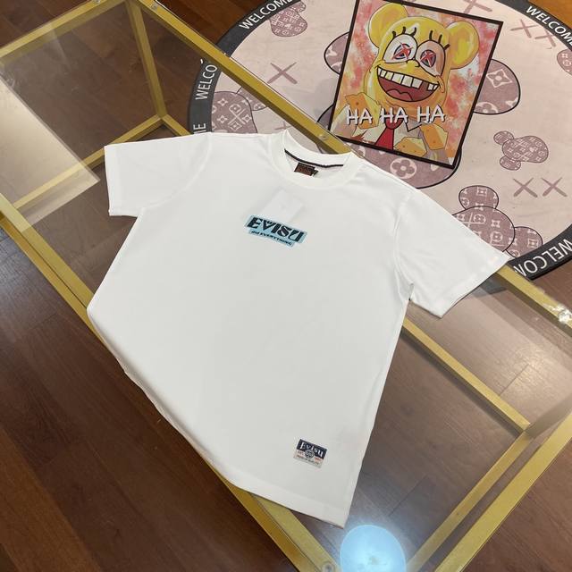 New, Evisu Fushen 2025 new men's letter seagull short sleeve Color: White Size:
