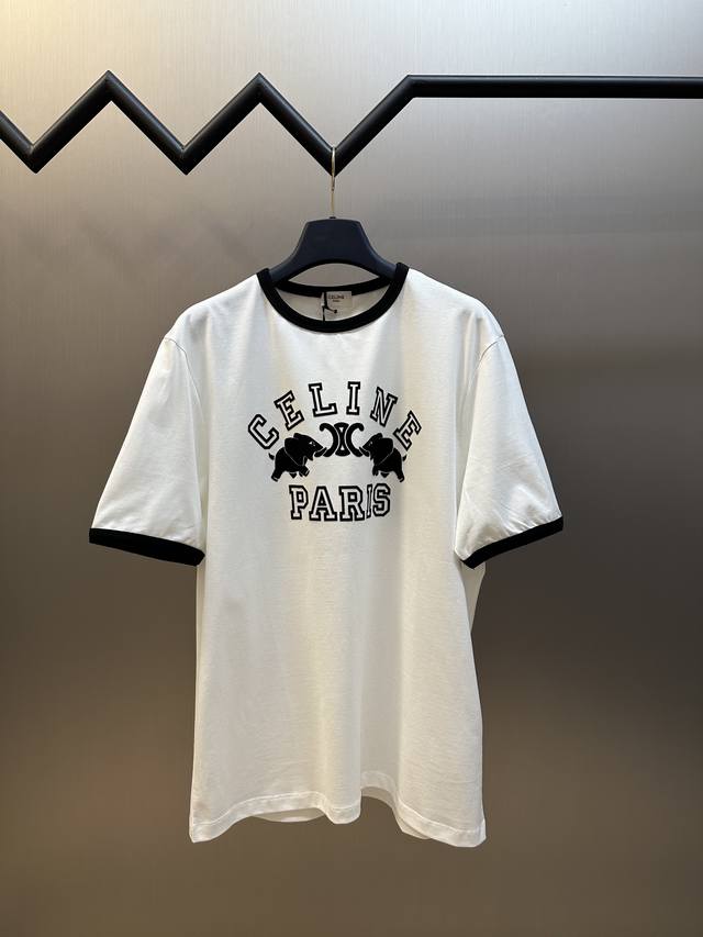 Celine Celine elephant print short sleeves Specific mercerized long-staple cotto