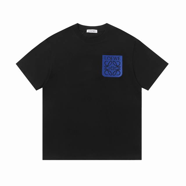 New High version Loewe Pocket Logo Embroidered Short Sleeves 240g double yarn fa