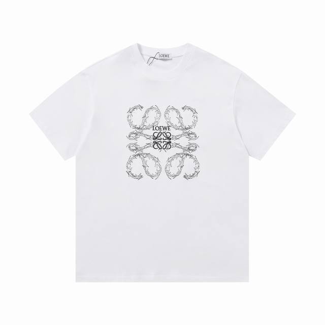 New High version Loewe Thorn Logo Embroidered Short Sleeves 240g double yarn fa