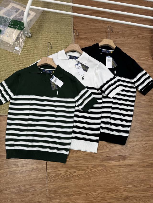 Ralph Lauren striped pony embroidered small V-neck knitted Polo short sleeve It