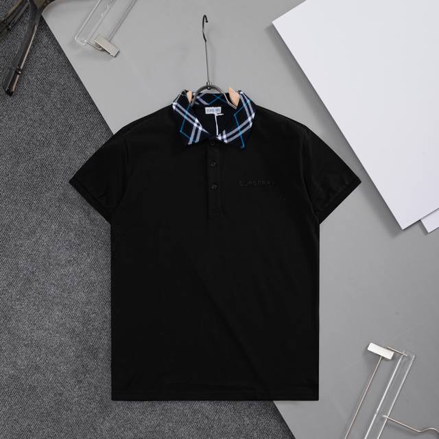 Burberry Burberry collar stripes contrast stitching solid color logo embroidery