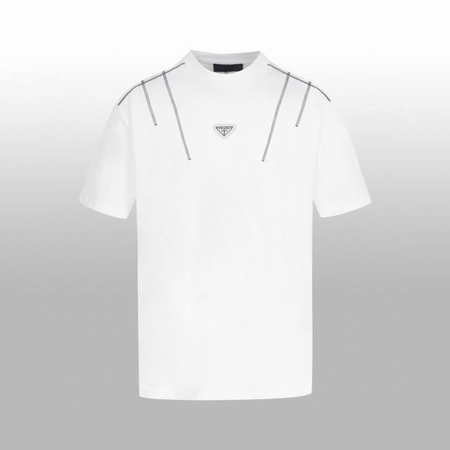 High version Prad* New spring and summer short-sleeved T-shirt Simple couple st