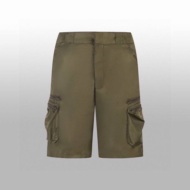 High version Prad* Early Autumn Shiny Cotton Workwear Shorts Side accordion pat