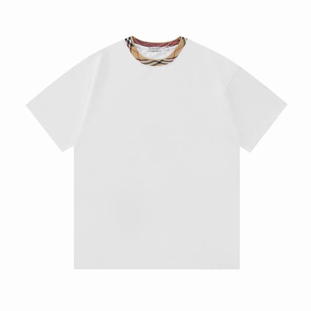 Burberry 2025 new light luxury custom check ribbed collar unisex short-sleeved T