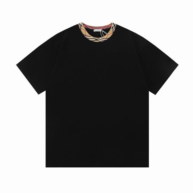 Burberry 2025 new light luxury custom plaid ribbed collar unisex short-sleeved T