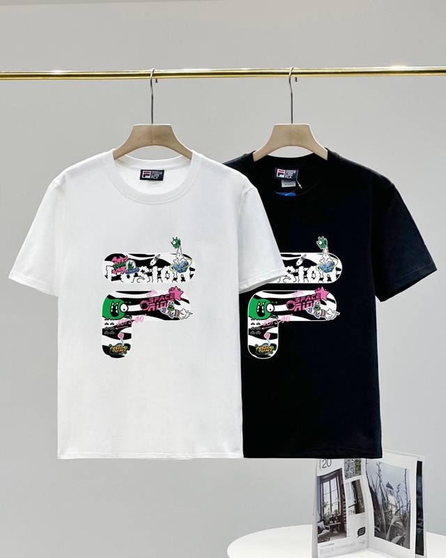 Fila new spring and summer pattern print casual loose couple short-sleeved T-shi