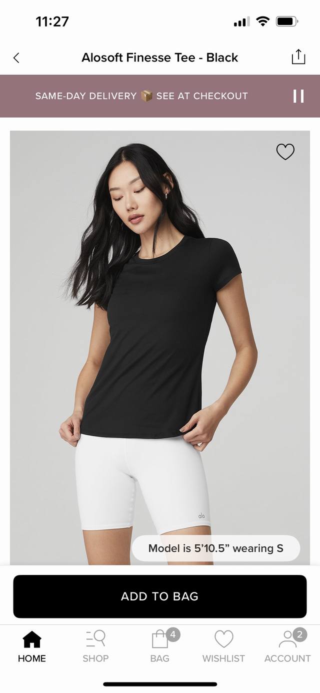 Black Model-Alo Back Collar Reflective Small Logo Basic Slim Short Sleeve Size C