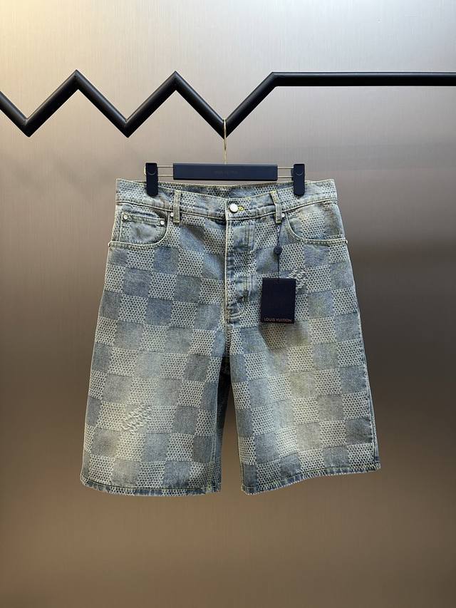 Lv Checkerboard Denim Shorts The fabric incorporates 3D Damier jacquard, a class