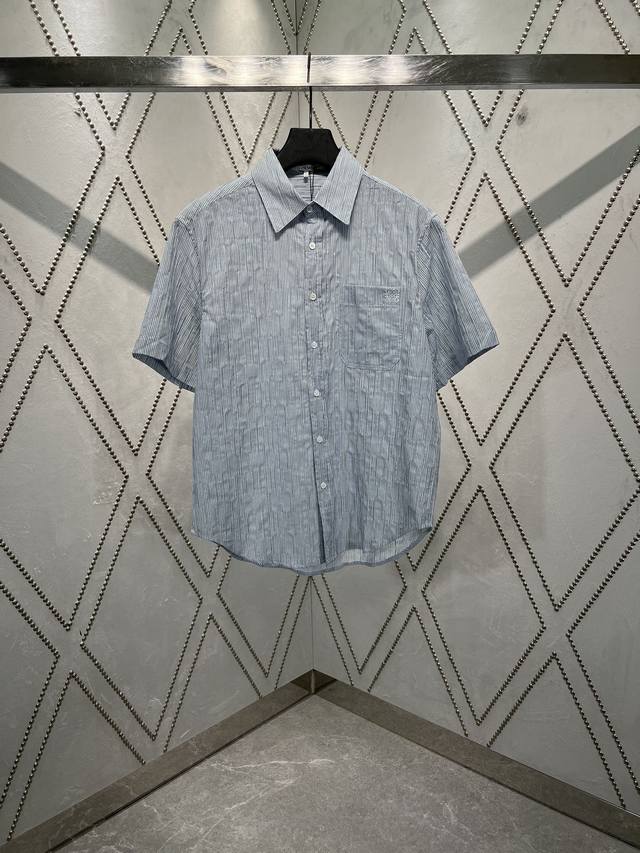 Loewe 25Ss new lightweight textured striped cotton blend shirt. Regular fit, reg