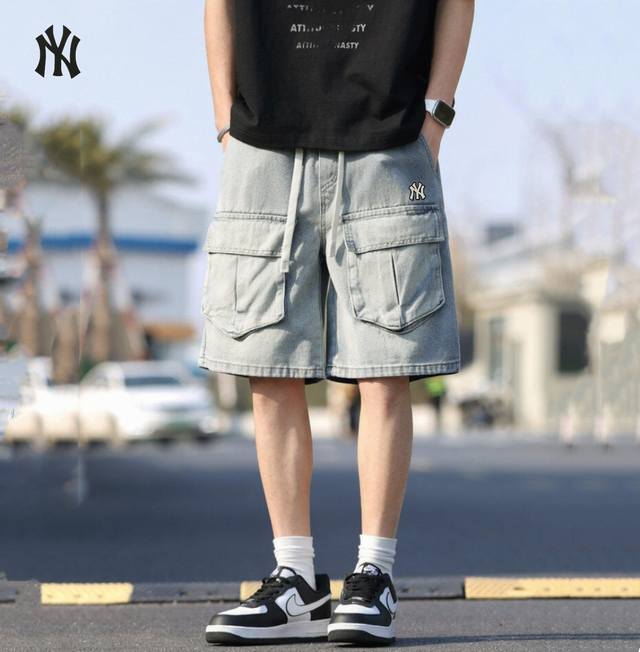 New arrival! ! ! ! Mlb Ny Summer youth street workwear washed denim shorts for
