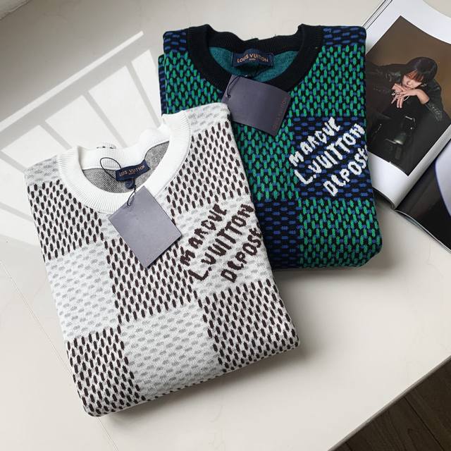 Louis Vuitton Lv25Ss new checkerboard knitted jacquard short-sleeved T-shirt Fab