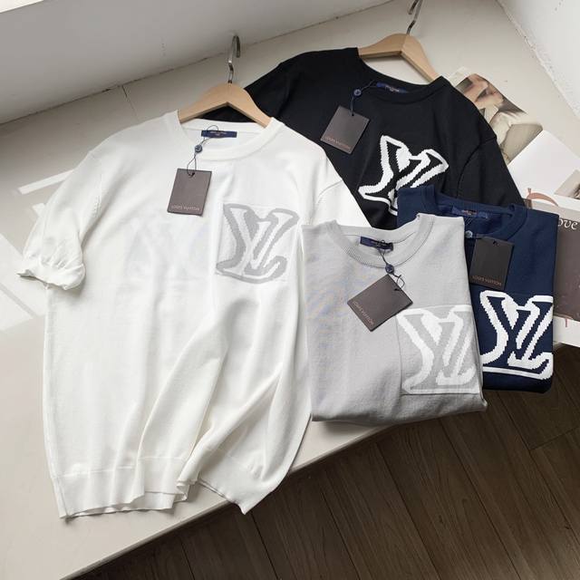 Louis VuittonLv25Ss New summer jacquard Logo knitted jacquard round neck ice sil