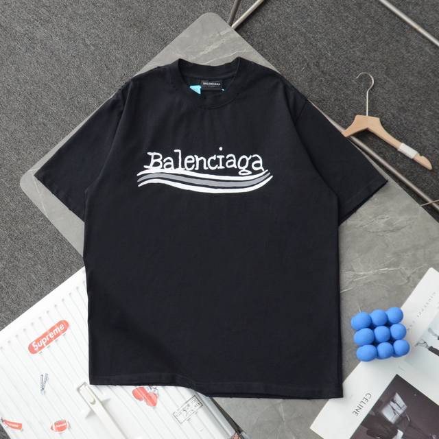 Balenciaga Balenciaga old style coke wave print round neck short-sleeved T-shirt