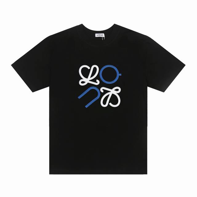 Loewe*Loewe Loewe*Loewe blue and white large logo embroidered short-sleeved T-sh