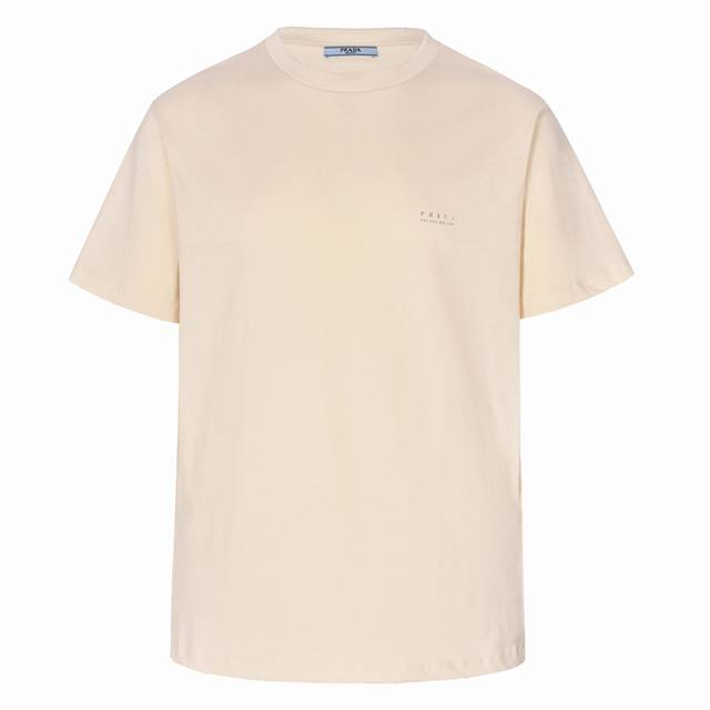 Exclusive supply Pra 25Ss chest fuzzy letter short sleeve apricot color origina