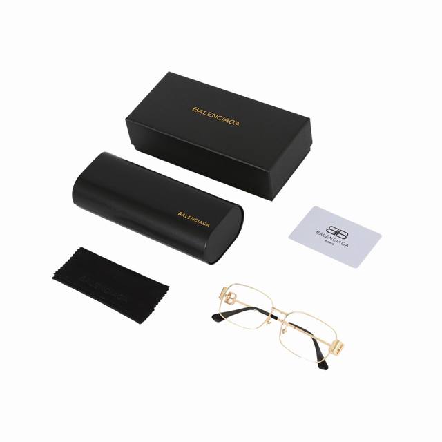 Balenciaga-Rectangular design-Metal square-Optical frame-Unisex couple style-Gol
