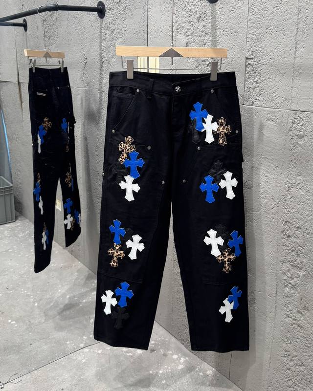 Chromehearts & Chromehearts patent leather patchwork blue and white leopard prin