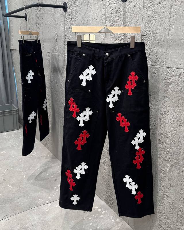 Chromehearts & Chromehearts patent leather stitching red and white cross stitchi