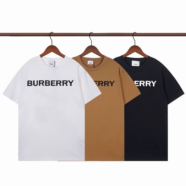Q627#270g double yarn pure cotton Burberry short-sleeved T-shirt classic foam pr