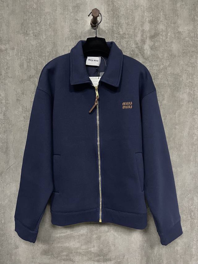 Miumiu Small leather label embroidered zipper jacket Fabric: 380g terry cloth co