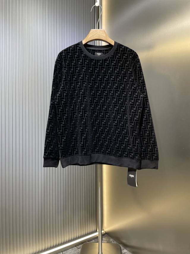 Fendi top original Black beaded flocked sweatshirt Customized obsidian double be