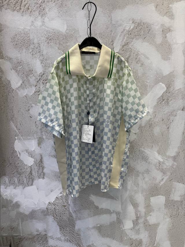 Lv new color gradient checkerboard lapel short-sleeved shirt Size: Xs SML DDD