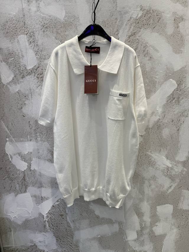 Gucc*Chest pocket with logo intarsia knitted Polo short sleeves Size: SML Xl DDD